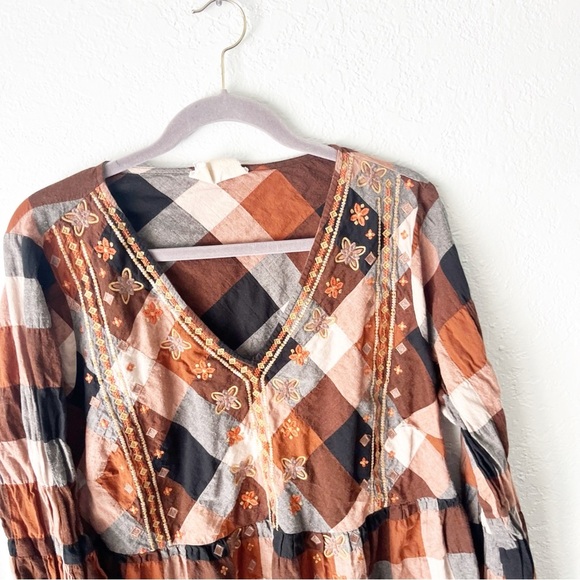Savanna Jane Top Women's 2X Steal Away Home Embroidered Plaid Bohemian - Picture 3 of 9